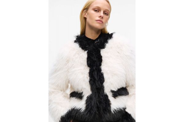 Women's White Faux Fur Jacket Karl Lagerfeld A4W15051-101 WHITE/BLACK