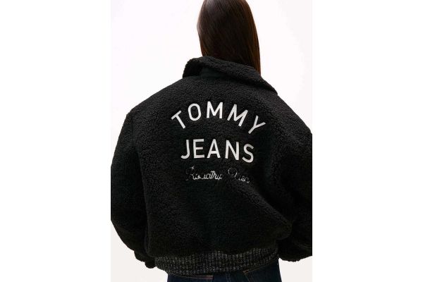 Women's Black Tjw Teddy Varsity Bomber Jacket Tommy Jeans DW0DW21666-BDS
