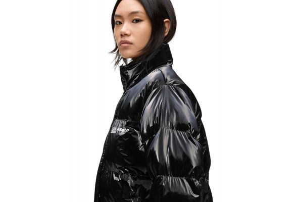 Women's Black Klj Pearlized Puffer Jacket Karl Lagerfeld Jeans A4W15020-999 BLACK