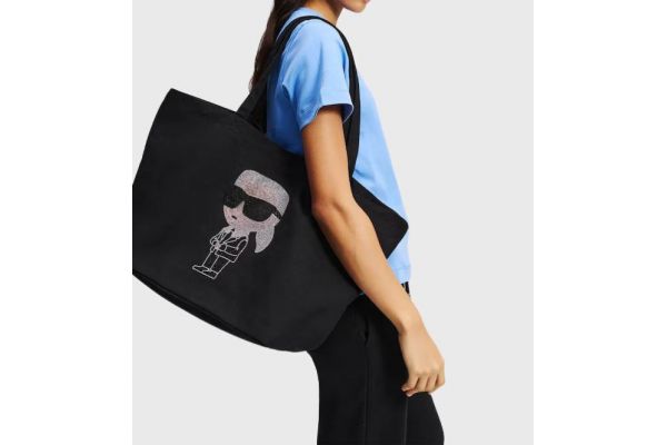 Women's Black Ikon Rhinestone Shopper Bag Karl Lagerfeld A3W50016-999 BLACK