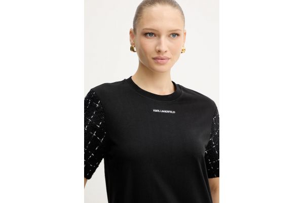 Women's Black Logo Boucle Relaxed T-shirt Karl Lagerfeld A4W17091-999 BLACK