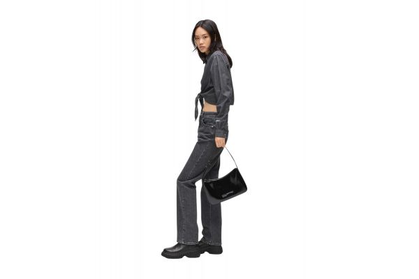 Women's Black KLJ Metal Logo SHB Shiny Bag Karl Lagerfeld Jeans A4W30290-999 BLACK