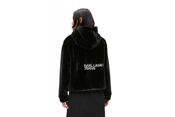Women's Black KLJ Faux Fur Jacket Karl Lagerfeld Jeans A4W15057-999 BLACK