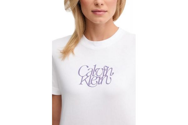 Women's White Ss Fitted Script Calvin Klein Tee Calvin Klein LV047D210G-YAA