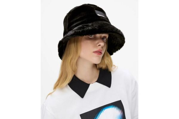 Women's Black KLJ Faux Fur Bucket Hat Karl Lagerfeld Jeans A4W33078-999 BLACK