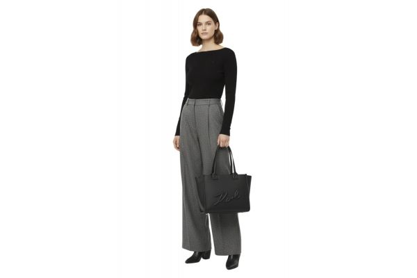 Women's Black K/Skuare EW MD Tote Grainy Bag Karl Lagerfeld A4W30258-1AV BLACK NICKEL