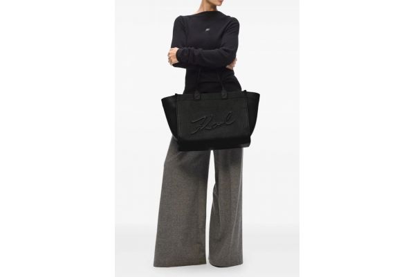 Women's Black K/Skuare EW LG Tote Grainy Bag Karl Lagerfeld A4W30257-1AV BLACK NICKEL