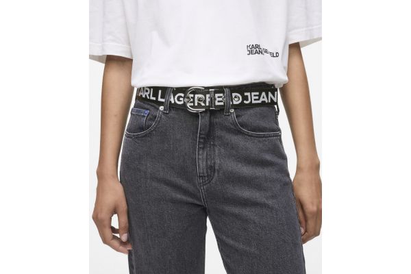 Women's Black/Grey KLJ Reversible Webbing Belt Karl Lagerfeld Jeans A3W33142-989 BLACK/SILVER