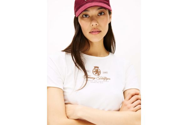 Women's White Varsity Crest Slim Ss Tee Tommy Hilfiger WW0WW47316-YBL