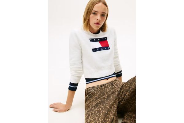 Women's Ecru Tjw Sparkle Flag Sweater Ext Tommy Jeans DW0DW21690-YBH