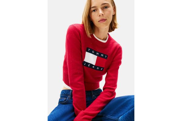 Women's Ruby Rhubarb Tjw Sparkle Flag Sweater Ext Tommy Jeans DW0DW21690-XJP