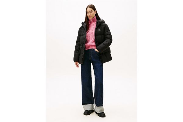 Women's Black Tjw Hooded Midi Puffer Jacket Tommy Jeans DW0DW21626-BDS