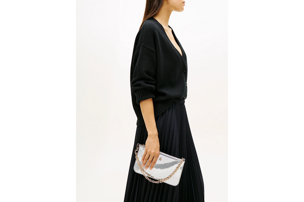 Women's Silver TH Icon Chain Shoulder Pouch Met Tommy Hilfiger AW0AW18219-PE6
