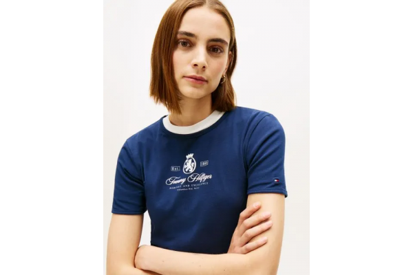 Women's Navy Blue Varsity Crest Slim Ss Tee Tommy Hilfiger WW0WW47316-C1G