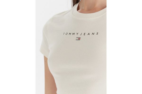 Women's White Tjw Slim Bling Linear Tee Ext Tommy Jeans DW0DW21550-YBH Women's White Tjw Slim Bling Linear Tee Ext Tommy Jeans DW0DW21550-YBH