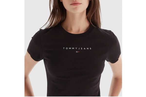 Women's Black Tjw Slim Bling Linear Tee Ext Tommy Jeans DW0DW21550-BDS Women's Black Tjw Slim Bling Linear Tee Ext Tommy Jeans DW0DW21550-BDS