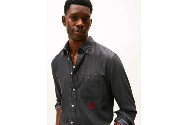 Ανδρικό Τζιν Πουκάμισο Γκρι Tommy Hilfiger MW0MW40569-0IM Ανδρικό Τζιν Πουκάμισο Γκρι Tommy Hilfiger MW0MW40569-0IM