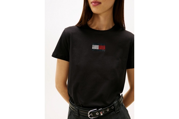 Women's Black Tjw Reg Party Flag Tee Ext Tommy Jeans DW0DW21965-BDS Women's Black Tjw Reg Party Flag Tee Ext Tommy Jeans DW0DW21965-BDS
