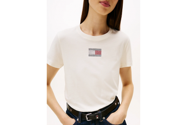 Women's Off White Tjw Reg Party Flag Tee Ext Tommy Jeans DW0DW21965-YBH Women's Off White Tjw Reg Party Flag Tee Ext Tommy Jeans DW0DW21965-YBH