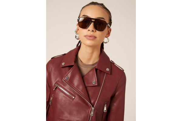 Women's Burgundy Biker Leather Like Jacket Alcott GB2257DOAY15-BORDEAUX