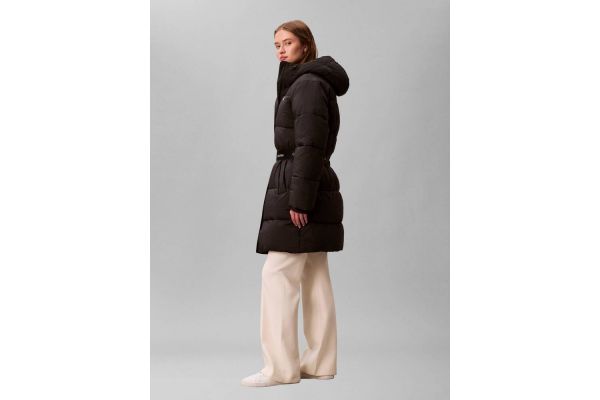Women's Black Belted Midweight Long Puffer Jacket Calvin Klein LV047D508G-UB1