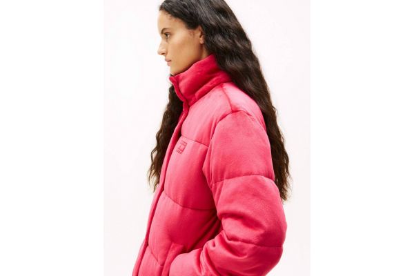 Women's Fuchsia TJW Quilted Velvet Puffer Jacket Tommy Jeans DW0DW21668-XJP