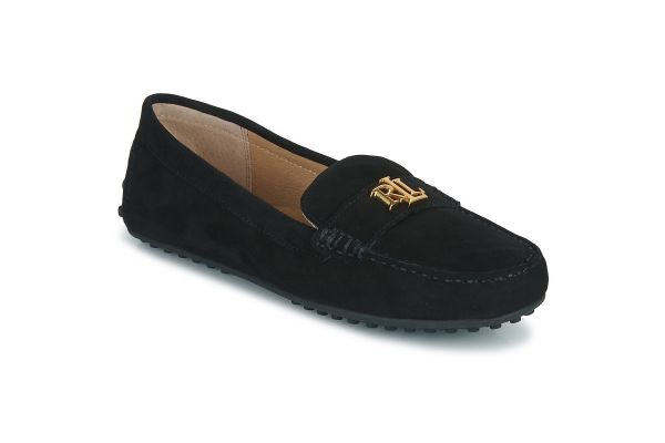 Women's Black Leather Barnsbury Flats Casual Ralph Lauren 802821629018-BLACK