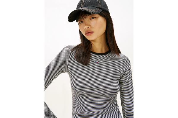 Women's Black Tjw Slim Essential Rib Ls T-shirt Tommy Jeans DW0DW17387-0AP