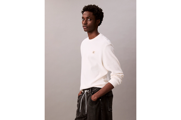 Men's White Ls Waffle Badge Crewnk Tee Calvin Klein LV040EM217-YAS