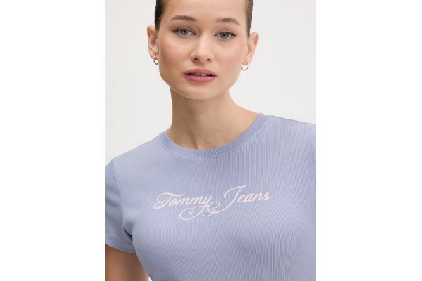 Women's Periwinkle Dusk Tjw Slim Ess Logo 1 Rib Tee Ext Tommy Jeans DW0DW21838-C5U