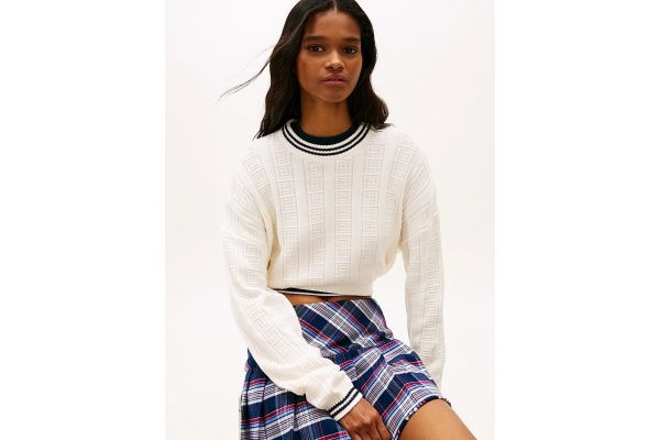 Women's Off White Tjw Boxy Flag Cable Sweater Tommy Jeans DW0DW22025-YBH