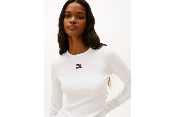 Women's White Tjw Slim Ls Badge Tee Ext Tommy Jeans DW0DW20178-YBL