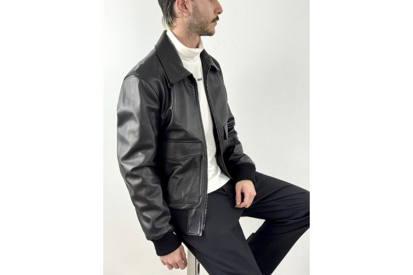 Ανδρικό Δερμάτινο Μπουφάν Μαύρο Maffei 51283-NERO