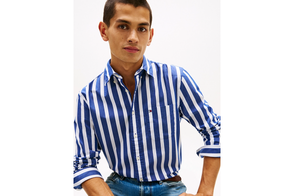 Men's Blue Flex Poplin Bold Stripe Shirt Tommy Hilfiger MW0MW41715-0A4