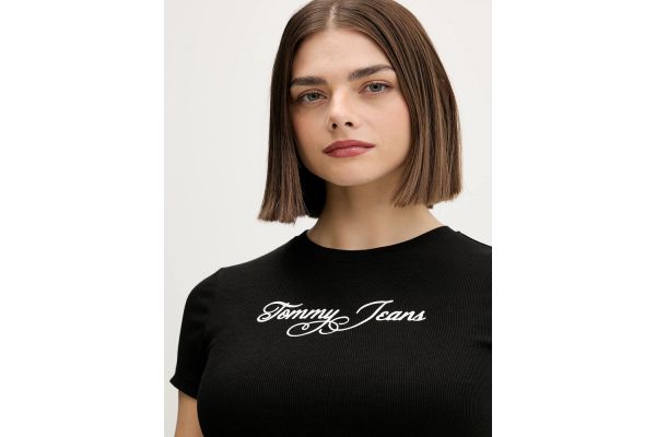 Women's Black Tjw Slim Ess Logo 1 Rib Tee Ext Tommy Jeans DW0DW21838-BDS
