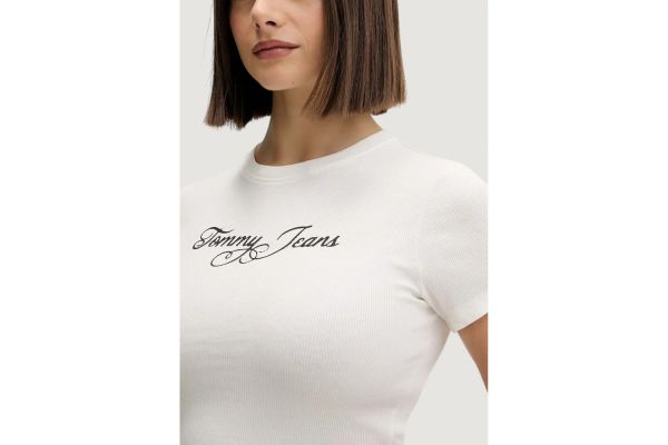 Women's White Tjw Slim Ess Logo 1 Rib Tee Ext Tommy Jeans DW0DW21838-YBL