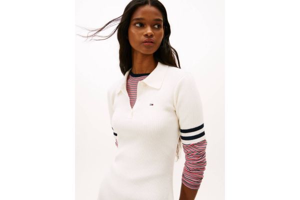 Γυναικείο Κοντομάνικο Polo Φόρεμα Εκρού Tommy Jeans DW0DW22106-YBH