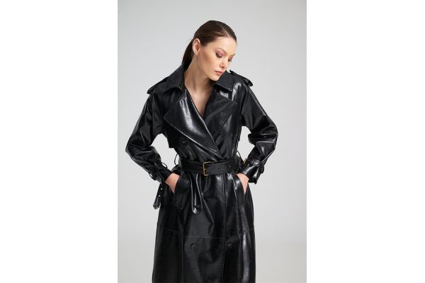 Women's Black Linkie Trench Coat Mind Matter MML25-02-06-013