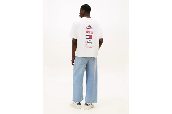 Men's Ecru Tjm 90s Peaks Backprint Ss Tee Tommy Jeans DM0DM22337-YBH