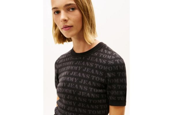 Γυναικείο Πλεκτό Κοντομάνικο Φόρεμα Μαύρο Tommy Jeans DW0DW21907-0GJ