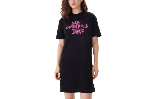 Women's Black Klj Graffiti Tee Dress Karl Lagerfeld Jeans B1W13043-999 BLACK