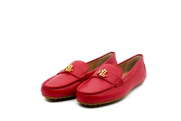 Women's Red Leather Barnsbury Flats Ralph Lauren 802852847021-RED