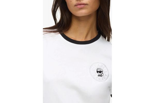 Women's White Ikon Small Circle T-shirt Karl Lagerfeld B2W17026-101 WHITE/BLACK
