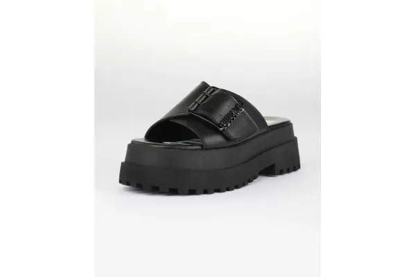 Women's Black Pluto Slide Buckle Shoes Buffalo BUF1602333-BLACK