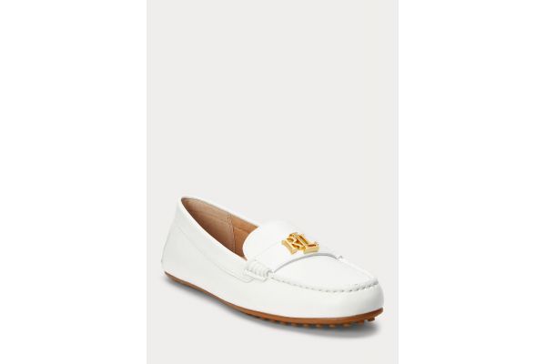 Women's White Leather Barnsbury Flats Ralph Lauren 802852847025-WHITE