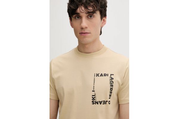 Men's Beige Klj Slim Ss Frame Logo Tee Karl Lagerfeld Jeans B2M17046-2MV PALE KHAKI