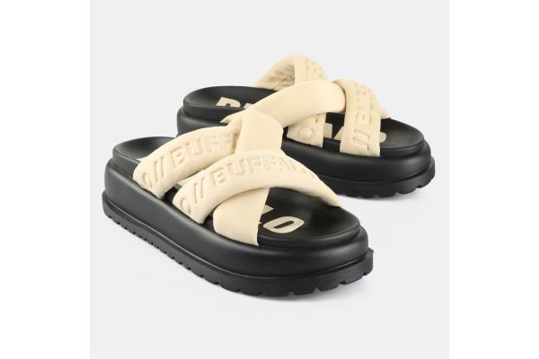 Women's Beige Palma Cross Sandal Buffalo BUF1602278-CREAM/BLACK