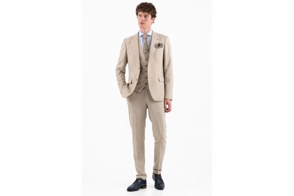 Men's Beige Suit 3pieces Vittorio 10026ROMA-BEIGE
