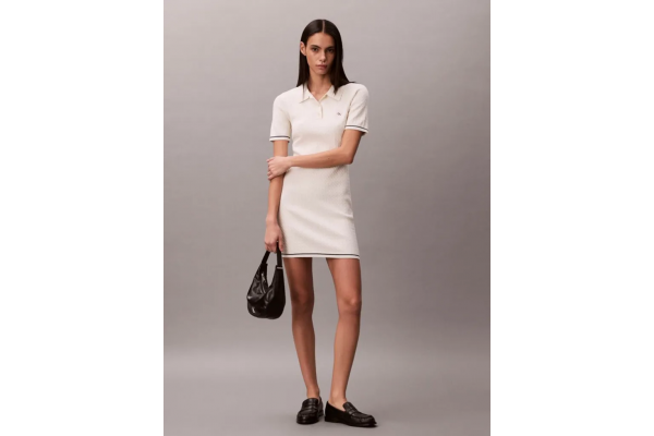 Γυναικείο Κοντομάνικο Polo Φόρεμα Εκρού Calvin Klein LV047F323G-YAS