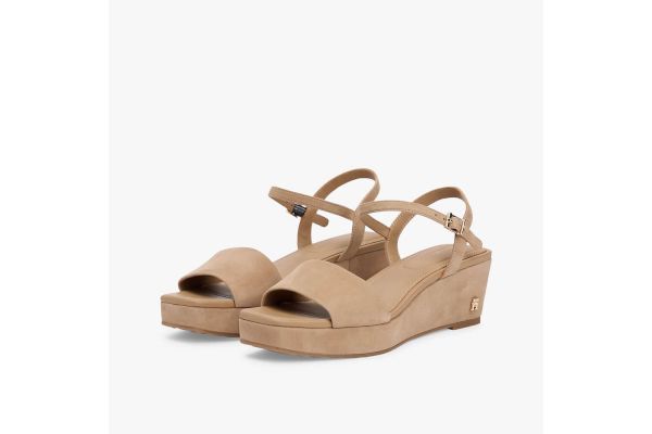 Women's Beige Suede Wrapped Mid Wedge Sandals Tommy Hilfiger FW0FW09235-RBC